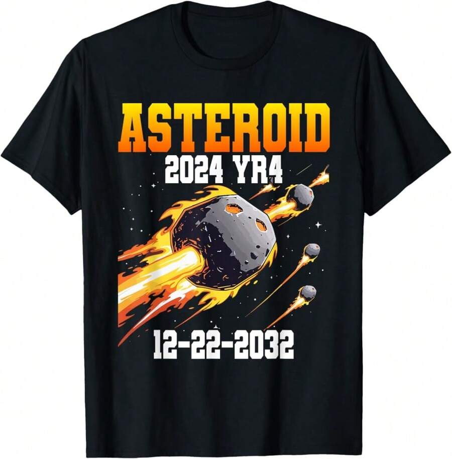 Asteroid 2024 Yr4 December 2032 Comet & Meteor Meteorite T-Shirt}AL Gifts For Wife - Black - View 1