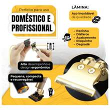 Máquina De Cortar Cabelo Para Barba Masculina Aparador Profissional barbeador acabamento Sem Fio Portátil - Dourado - Visão 4