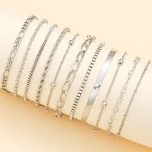11 Stücke/5 Stücke schickes minimalistisches Armband-Set mit Herz-Perlen und Schlangenkette, exklusives Sommer-Party/Date Geschenk, alltägliche Passform, Schmuck für Freundin/Freundin