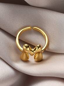 1pc Fashionable Gold 26 Letter A-Z Copper Gold Plated Retro Coin Style Adjustable Ring, Suitable For Women Daily, Beach, Party, Holiday Wear, Gift For Couple And Friends