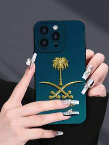 Travel 1pc Saudi Arabia Palm Tree Printed 2D Pattern Personalized Phone Case, Creative & Cute Style Suitable As Gift For Boyfriend, Friend, Girlfriend, Family, Brother, Colleague, Younger Brother, Couple, Classmate, Teacher, Birthday/Holiday Gift, Black Matte Soft Full-Covered Dust-Proof Waterproof Case Compatible With Iphone13/16/15/14/13/12/11/Pro/ProMax/X/XR/XS/XSMAX/7/8/PLUS And Models - Black - View 2