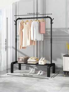 1PC Freestanding Hanger Double Pole Multi-Functional Bedroom Clothing Rack,Metal Clothes Hanger Organizer And Black Clothes Stand With Wheels - Multicolor - View 10