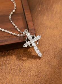 1 Piece Ladies' Zirconia Cross Necklace - Exquisite Cubic Zirconia Pendant Necklace Simple Gold Cross Pendant Necklace