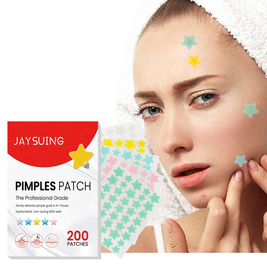 5pcs/Set Hydrocolloid Pimple Patch Star Shape Covering Zits And Blemishes Patch Waterproof & Breathable Skin Care Facial Sticker - 彩色 - 查看 1