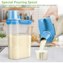 Rice Storage Container, 5 To 10lb Dry Food Airtight Dispenser, Pet Dog Cat Food Canister, Free Clear Plastic Kitchen And Pantry Bin For Oatmeal, Cereal, Pasta, Flour Pack Of 2 Grey - 3公升/藍色 - 查看 3
