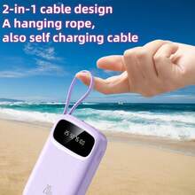 LADAPU Pin dự phòng sạc nhanh 10000mAh Mini Cute 5V2A, Bộ sạc điện thoại di động di động dung lượng lớn có thể sạc lại kích thước nhỏ, tích hợp 4 dây cáp, Màn hình kỹ thuật số thông minh, Giao diện Micro, Đầu ra & Đầu vào USB-C, Bộ pin du lịch ngoài trời Thích hợp cho Kỳ nghỉ hè Du lịch/Cắm trại ngoài trời và Nguồn điện dự phòng khẩn cấp Quà tặng cho Gia đình, Bạn bè, Màn hình hiển thị nguồn điện sinh nhật, Bộ sạc di động - Màu tím - Xem 6