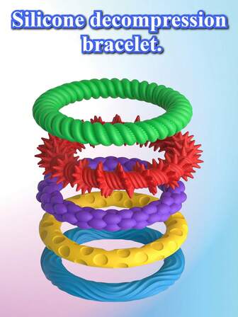 5pcs,Stress Relief Sensory Bracelet, 5-Color Set, Finger Massage With Silicone Stress Relief Toy Sensory Fidget Toys Elastic Stress Relief Toy Bracelet Creative Decoration Festival Gift