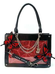 1 pieza Bolso de mujer de gran capacidad con decoración de cadena de mariposa estilo japonés, bolso gótico lolita con telaraña oscura, la mariposa es desmontable, bolso transparente con decoración de estilo lindo de chica, bolso punk, bolso de hombro de mujer estilo anime DIY, bolso de viaje, cartera de mujer, bolso de mujer, bolso cruzado de moda versátil de alta calidad, bolso Ita, adecuado para exhibir accesorios de anime, uso diario, escuela, fiesta, regalo - Multicolor - Ver 20