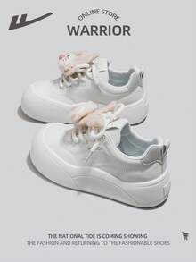 WARRIOR 1 đôi giày thể thao nữ đế bằng buộc dây phía trước - Trắng Xám - Xem 6