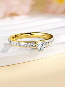 1 anel moderno, minimalista, elegante e brilhante de aço inoxidável com zircônia cúbica, adequado para combinar com roupas do dia a dia, festas, acessórios casuais, joias de alta qualidade, presente para feriados - Em forma de coração - Ver 5