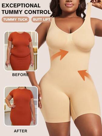 1 pieza Mono de compresión sin costuras de talla grande para mujer, body moldeador negro para el busto