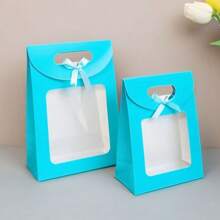 8pcs White Kraft Paper Bags With Clear Window, Upright Gift Bags Bulk With Handle, Paper Gift Bags, White Shopping Bags, Bowknot Gift Wrapping Bags, Suitable For Wedding, Bridal Shower, Birthday, Holiday, Christmas Party, Retail Shop, Brown