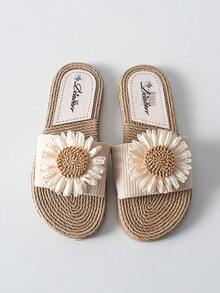 Tropiscape New Spring Summer Floral Slippers Women Sunflowers Classic Beige Sandals Elegant Lightweight Beach Outing Shoes Beach Autumn Winter Gifts