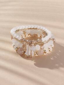 4pcs/Set Bohemian Elegant Delicate Butterfly Charm Beaded Bracelet Set, Suitable For Women's Daily Decoration