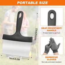 1pc Stainless Steel Flat Top Barbecue Scraper/Spatula With Glove, Sturdy Food Scraper Tool For Kitchen, Suitable For Blackstone Griddle Accessories, Outdoor Grill Scraper Tool