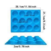 1 pieza Molde de silicona para magdalenas de 12 tazas, apto para hornear mousses, molde de silicona 3D apto para pasteles, brownies, pastelerías francesas - Azul - Ver 4