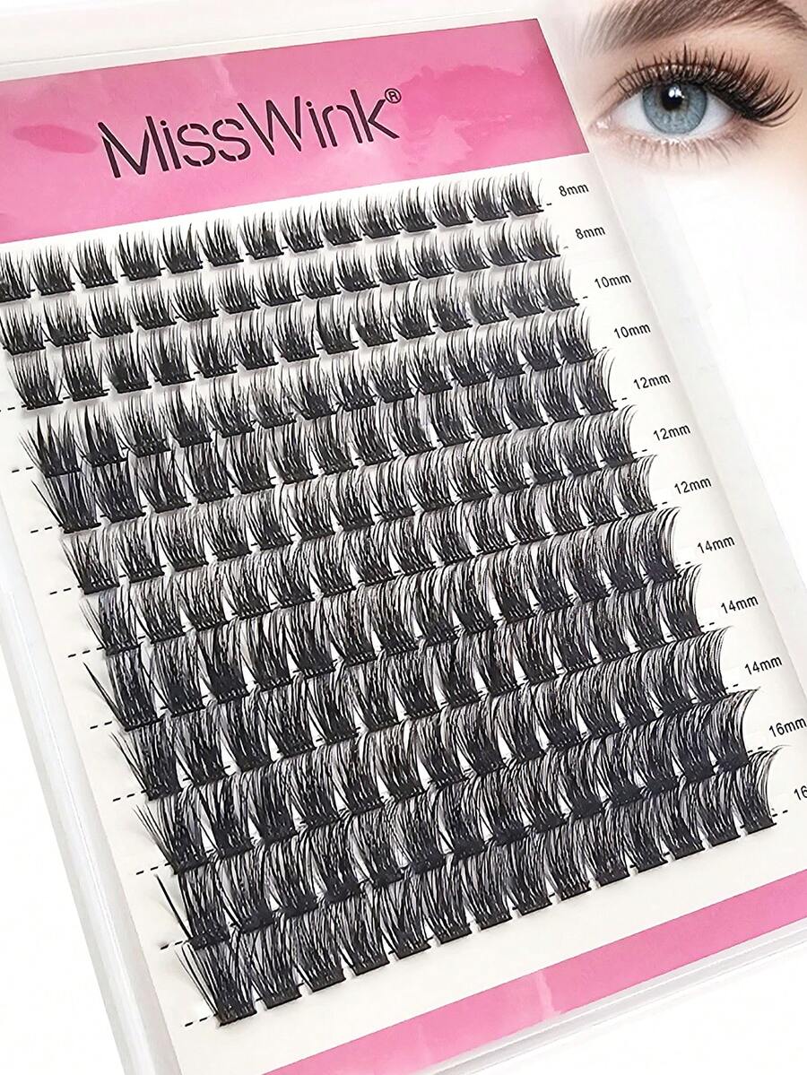 Miss Wink 140 خصلة رموش صناعية سميكة مجعدة مقسمة ذاتية اللصق، رموش فردية DIY، طبيعية وناعمة D 0.07 مم 8-16 مم مختلطة، إضافات رموش مصنوعة يدويًا لرموش كرتونية، مكياج يومي - D - مشاهدة 1