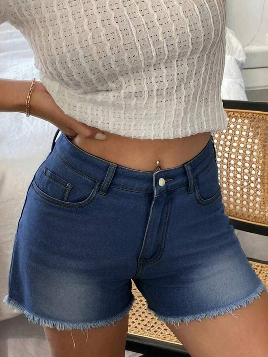 Women's Casual Loose Straight Leg Cropped Denim Shorts - Dark Wash - View 1