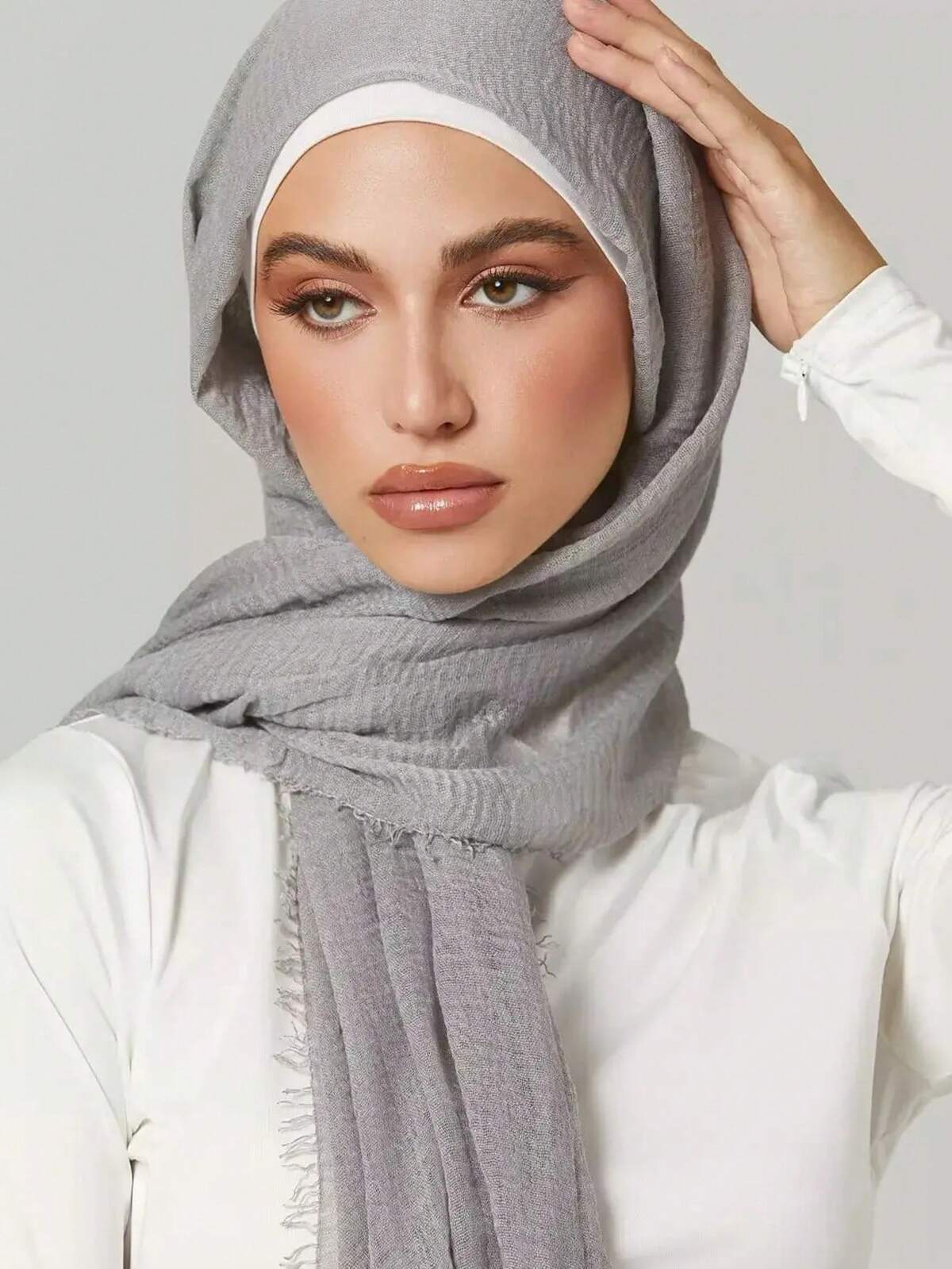 1 pièce Foulard plissé unicolore de base classique pour femmes, accessoire hijab, abaya, essentiel de voyage, vacances 3