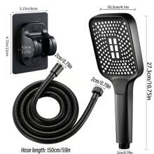 3pcs Set New High-Quality 3-Setting ABS Handheld Shower Head With 1.5M Stainless Steel Hose & ABS Wall Mount Bracket, Black