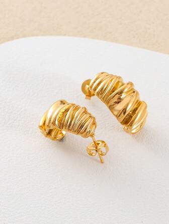 1 paire de boucles d'oreilles pincées rétro créatives, bijoux polyvalents de haute qualité en acier inoxydable à la mode pour femmes