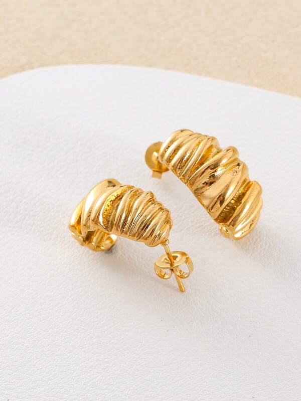 1 Pair Retro Creative Pinched Ear Studs, Fashionable High-Quality Stainless Steel Versatile Jewelry For Women