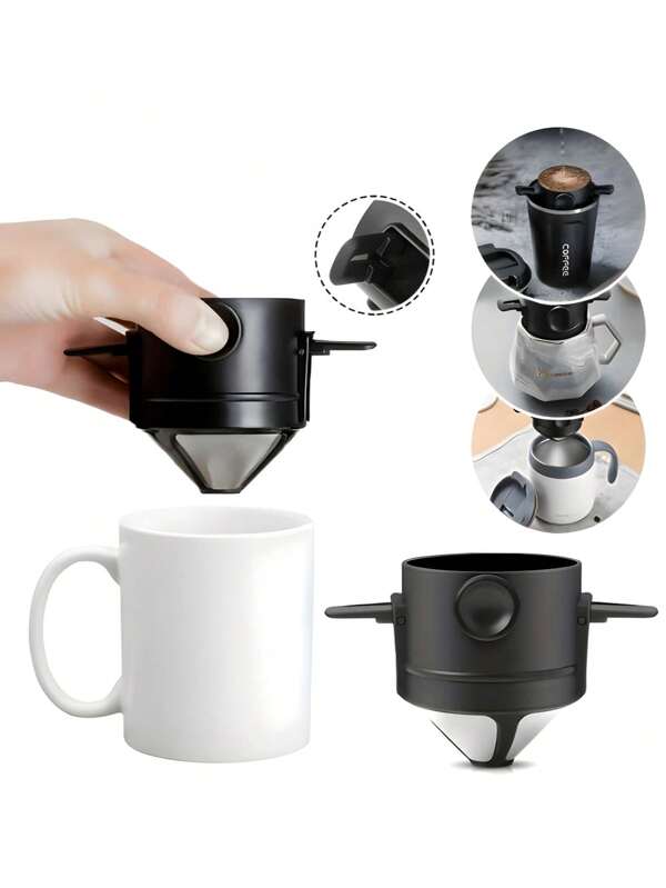 Pour Over Coffee Filter Folding Portable Reusable Stainless Steel Drip Coffee Tea Holder Infuser Coffee Dripper Black Back To School