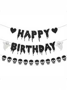 1 pieza Guirnalda decorativa de calavera negra de 98 pulgadas, adecuada para Halloween, boda gótica, cumpleaños, festival de Halloween, decoración de ambiente, fiesta temática, decoración de jardín al aire libre