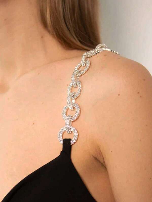 1pc Round Crystal Shoulder Strap Lingerie Decor, Hollow Out Rhinestone Embellished Bridal Bustier, Jewelry For Dress