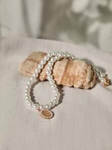 1pc Minimalist Design Elegant Faux Pearl Rhinestone Cat Eye Bead Chain Necklace, Versatile For Women Daily Wear, Formal Event, Gift Idea For Girlfriend, Best Friend, Birthday Christmas Winter Christmas Gifts