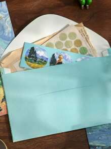 1 set di cancelleria da sogno, comprendente carta e busta, carta da lettere decorata con fogli dorati a tema artistico di museo, con buste, forniture scolastiche, back to school