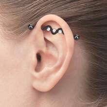 CIZME 3入組14g不鏽鋼工業型材耳環、耳廓穿刺珠寶,32mm、35mm、38mm工業型材杆,黑色/銀色/黃金/玫瑰金色 - 彩色 - 查看 10