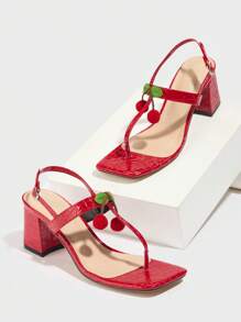 Sandalias de tacón alto para mujer, nuevas para primavera/verano, elegantes sandalias de tacón grueso decoradas con letra T, con estampado de flores de cerezo, punta cuadrada, versátiles para ocasiones formales, fiestas, bodas