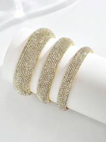 Juego de 3 pulseras brazalete de metal geométricas redondas con incrustaciones de rhinestone de moda y lujo, joyería de alta gama para mujer para fiesta