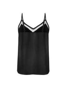 Camiseta de tirantes con panel de malla y cuello en V para mujer, de color liso, casual y elegante para la playa, vacaciones, luna de miel y citas. Puede usarse como camiseta interior. Primavera/Verano