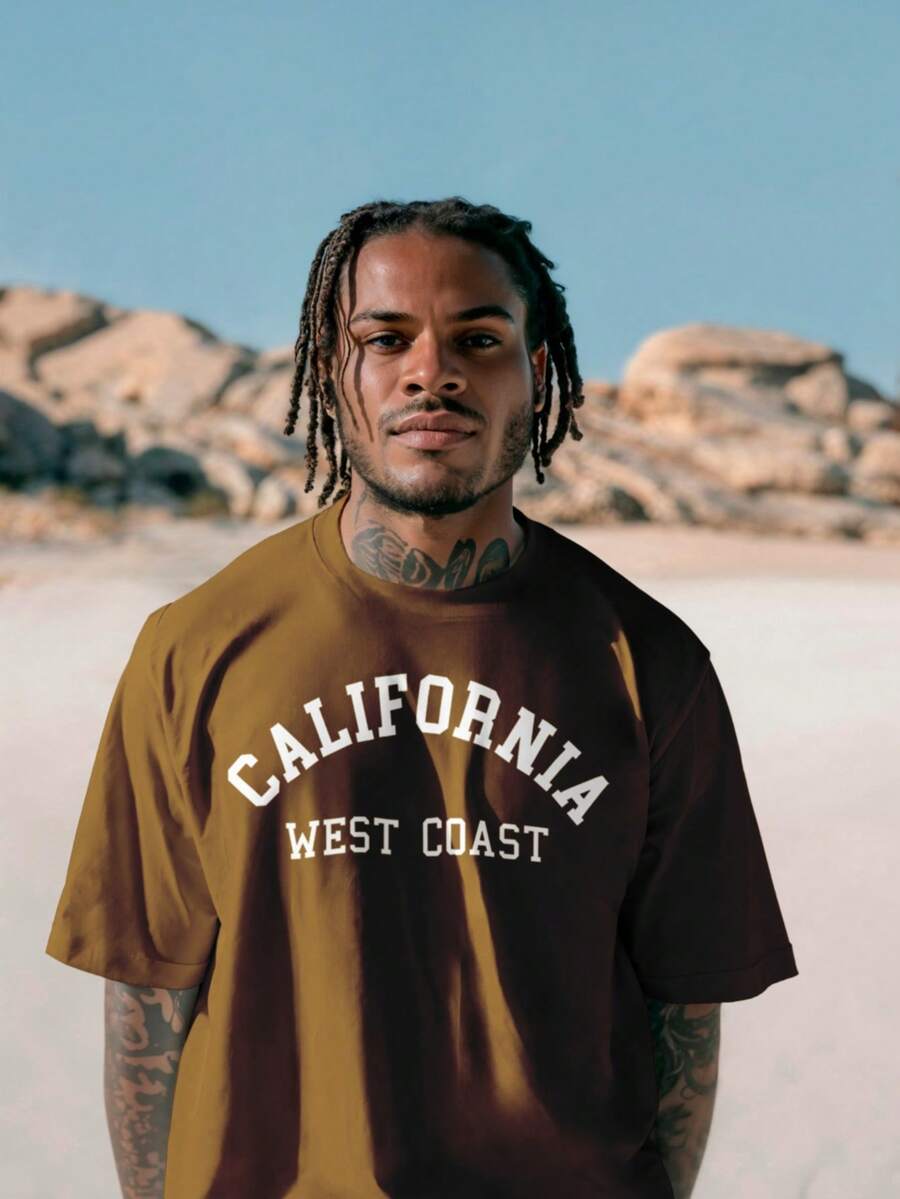 Men's Oversized California West Coast T-Shirt 100% Cotton From S To Plus Size G3 - Rỉ Nâu - Xem 1