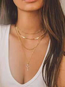 1 Piece Ladies' Zirconia Cross Necklace - Exquisite Cubic Zirconia Pendant Necklace Simple Gold Cross Pendant Necklace