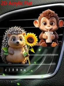 1pc 2D Cute Hedgehog & Sunflower/Cute Monkey Car Air Vent Clip, Fragrant Air Freshener, Beautiful Interior Decoration, Fashionable Car Accessory