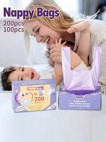 100/200pcs Scented Diaper Disposal Bags, Diaper Waste Bags, Thickened Vest-Style Portable Trash Bags For Diaper Disposal. - Multicolor - View 1
