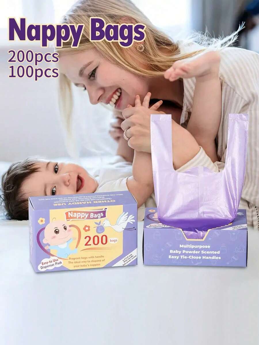 100/200pcs Scented Diaper Disposal Bags, Diaper Waste Bags, Thickened Vest-Style Portable Trash Bags For Diaper Disposal. - Multicolor - View 1