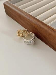 1pc Delicate Hollow Flower Wide Band Ring, Suitable For Women's Daily Wear