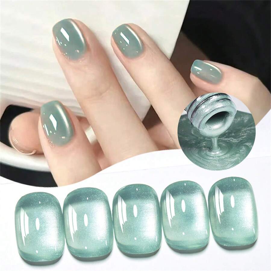 Mtssii 7ml Moonlight Magnetic Gel Nail Polish Glass Beads Summer Pink Golden Silvery Glitter Soak Off UV Gel Nail Art Varnish Nail Supplies - 薄荷綠 - 查看 1