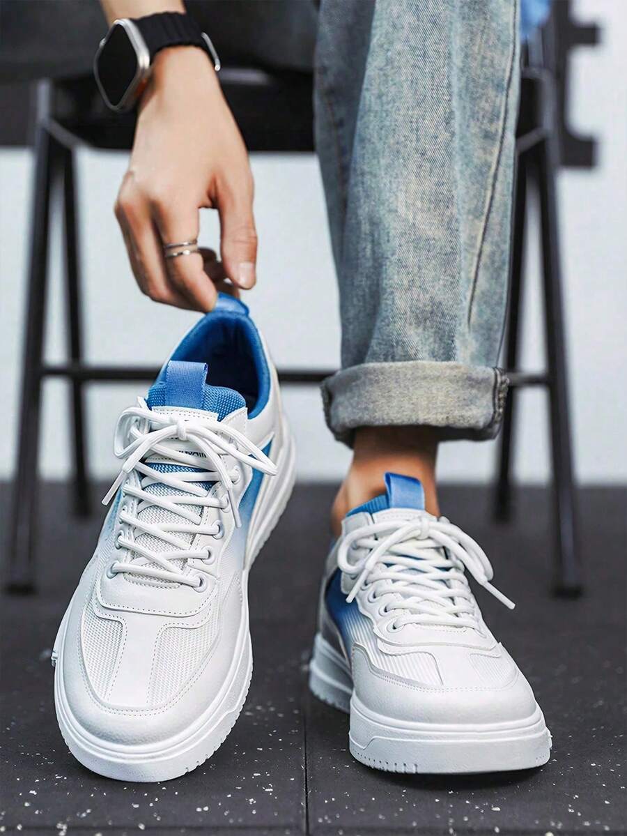 Moda de los hombres de color degradado Low Top Thick Bottom zapatillas de baloncesto,Transpirable Round Toe Lace Up Casual Sneakers,antideslizante suela de goma zapatillas de tenis de los hombres - Celeste - Ver 1