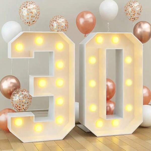 27.56/39.4 Inch Lighted KT Board Mosaic Numbers 0-9 Frame, Suitable For Wedding, Birthday, Graduation Ceremony DIY Assembly, Christmas, Easter, New Year Holiday Decoration (Bulb Components Included, Batteries And Hot Melt Gun Not Included)
