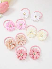 10 Stücke/Set Mädchen Strass Blumen Haargummis, süße Prinzessin Haargummis, dehnbar & langanhaltend, beschädigen das Haar nicht, vielseitige Haarzubehör für den täglichen Gebrauch - Verschiedenfarbig - Übersicht 3