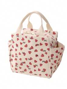 大容量可重复使用保温午餐盒包，灯芯绒材质，带双拉链口袋，适合工作、野餐或旅行，可保持食物冷热新鲜，轻便宽敞，配有双提手，是理想的学生午餐包。