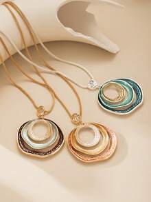 Cring Coco 可调节女士波西米亚吊坠项链 - 不对称镂空豹纹细节设计，绿色和金色珐琅颜色可选，锌合金首饰适合日常佩戴和派对、礼物、派对配饰，珐琅涂层 - 幾何 - 查看 8