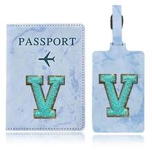 Passport Case And Baggage Tag Travel Accessories Personalised Initial With Name Monogram Luggage Portable Tag PU Leather For Suitcase Baggage Handbag Tags Travel Bag Label Tag Best Gift Passport Holder For Travel For Flight Passport Cover - Blue - View 19