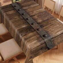 1 块乡村木纹印花桌布 - 涤纶，易于清洁，适合家居装饰、户外活动、野餐和派对聚会，适合任何桌子形状、花园装饰和农舍厨房 - 黑色 - 查看 5