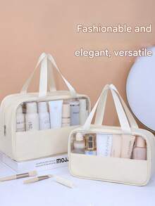 1pc Customized Premium Transparent Cosmetic Bag/Toiletry Bag, Portable High-Quality Makeup Bag/Toiletry Bag Storage Bag/Waterproof Travel Bag, Fresh And Elegant Customized Simple Design, Essential For Business Trip And Commute, Can Be Used As Corporate Small Gift With Printed Logo, Also Suitable As Girlfriend Gift, Couple Gift, Anniversary Gift, Birthday Gift, Mother's Day Gift, Father's Day Gift - Multicolor - View 2